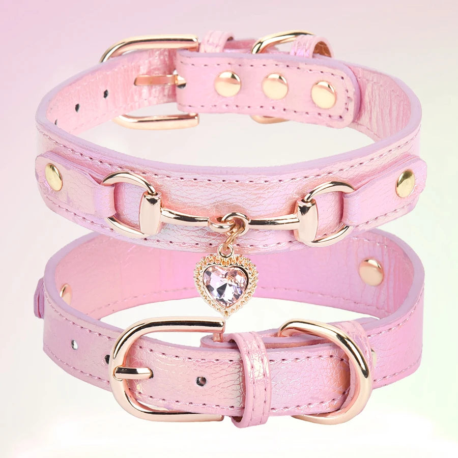 Adjustable PU Pet Collar for Cats & Dogs – Durable Sparkling Heart Design
