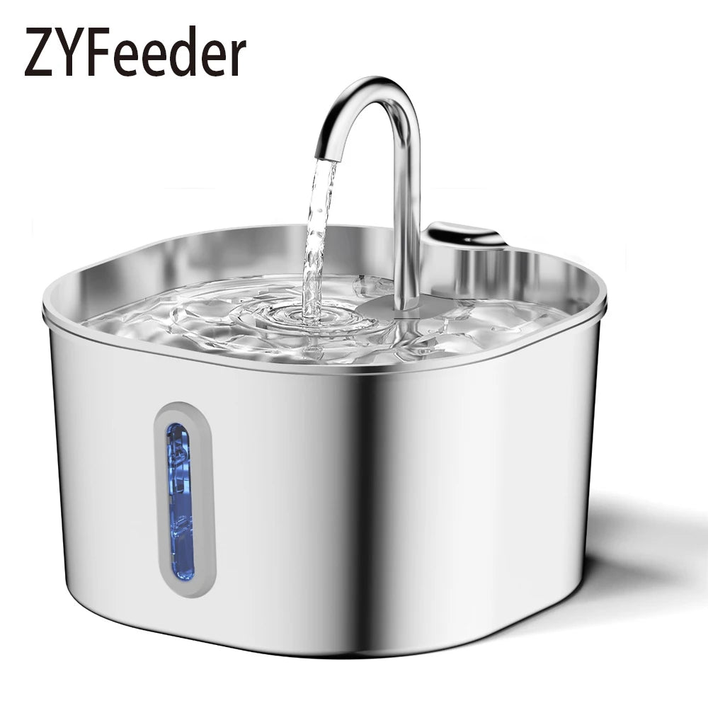 2.2L Automatic Stainless Steel Cat & Dog Water Fountain with Transparent Window (No 5V 1A Plug)
