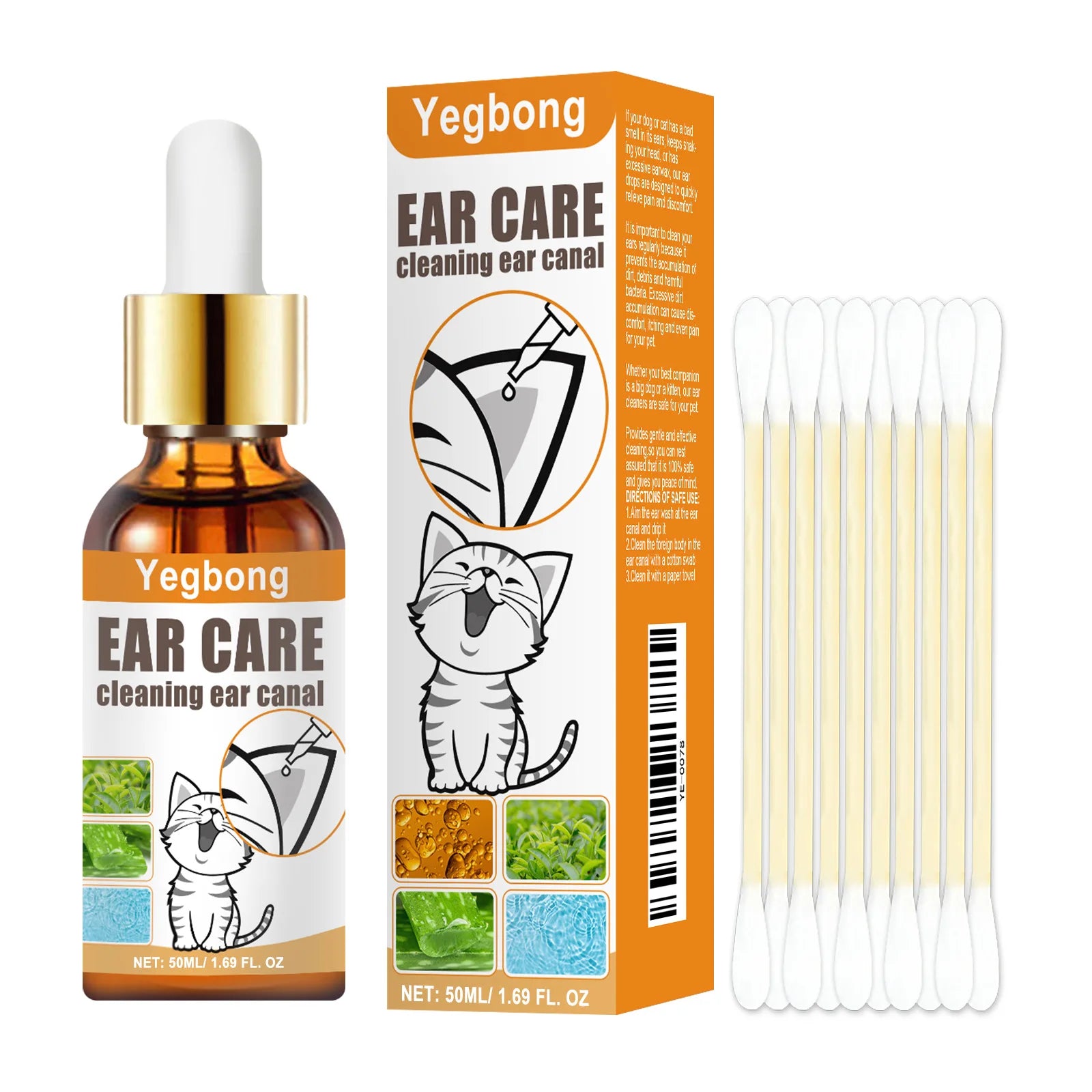 50ml Pet Ear Cleaner – Mite & Infection Control, Itch Relief, Deodorant Ear Wash with Cotton Swab