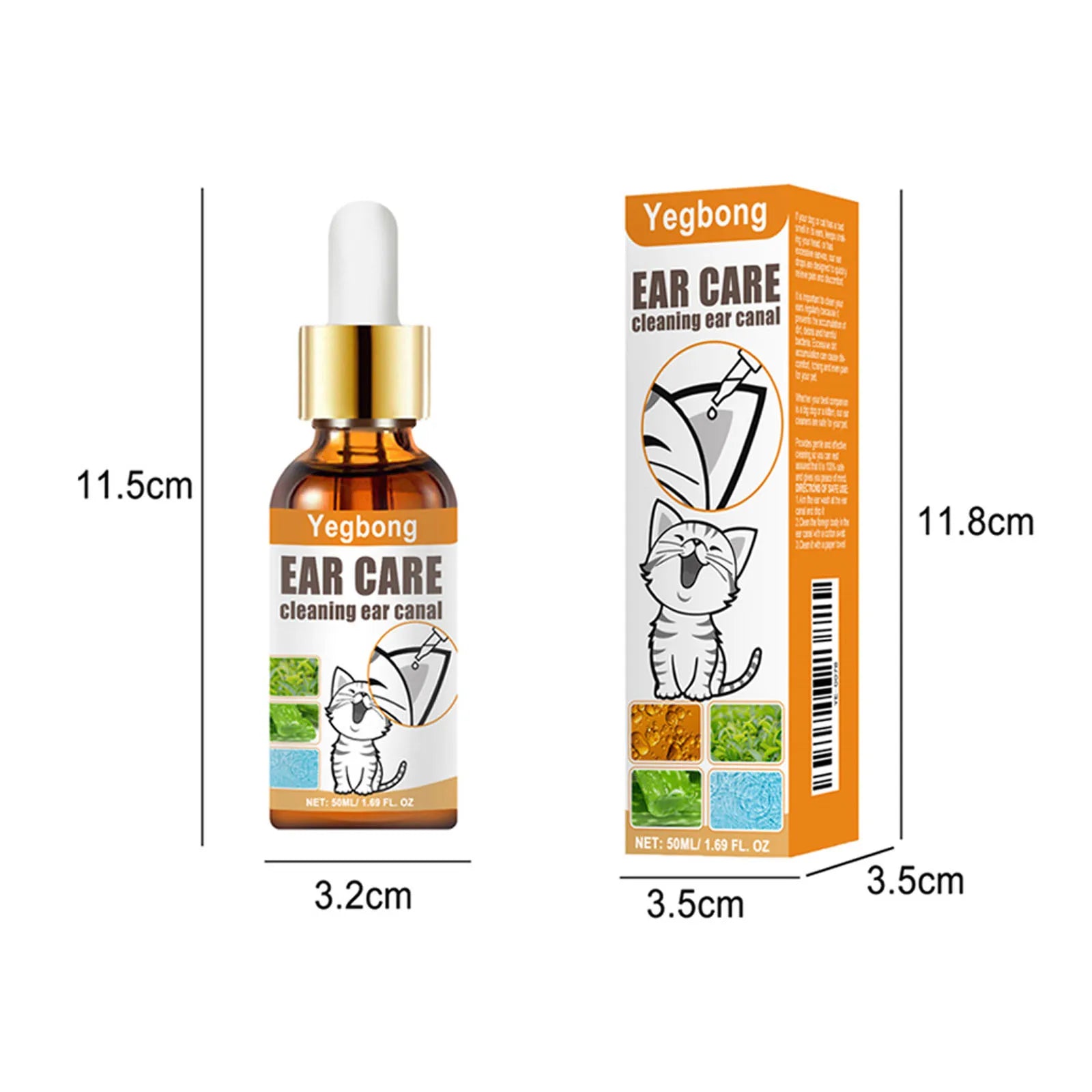 50ml Pet Ear Cleaner – Mite & Infection Control, Itch Relief, Deodorant Ear Wash with Cotton Swab