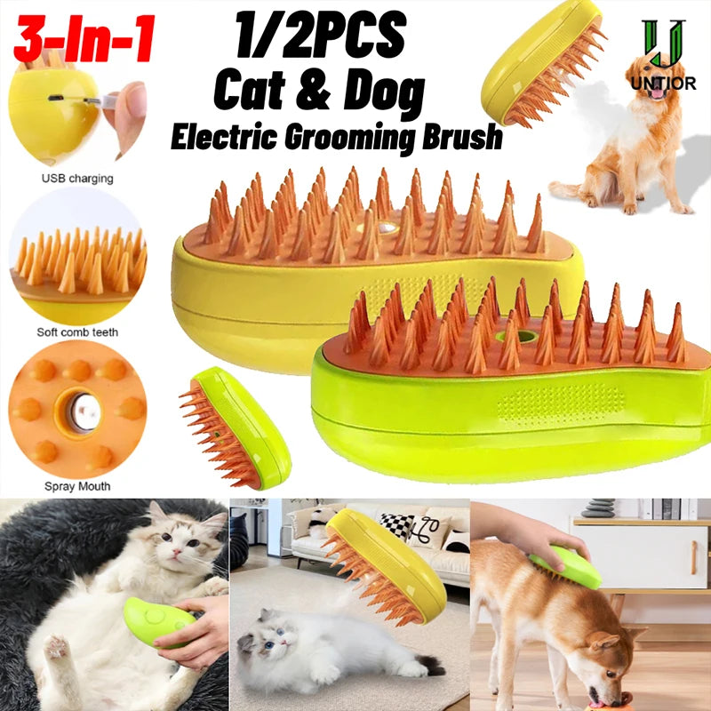 3-in-1 Steam Pet Grooming Brush – Cat & Dog Hair Removal, Massage Comb, Shedding & Spray Tool