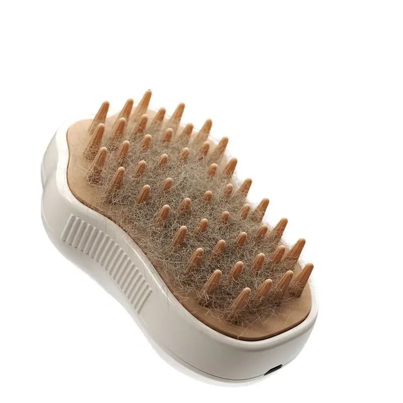 3-in-1 Rotating Cat Grooming Steamer Brush – Multifunctional Pet Hair Removal, Spray, Massage Comb with Self-Cleaning Steam for Easy Cat Care.