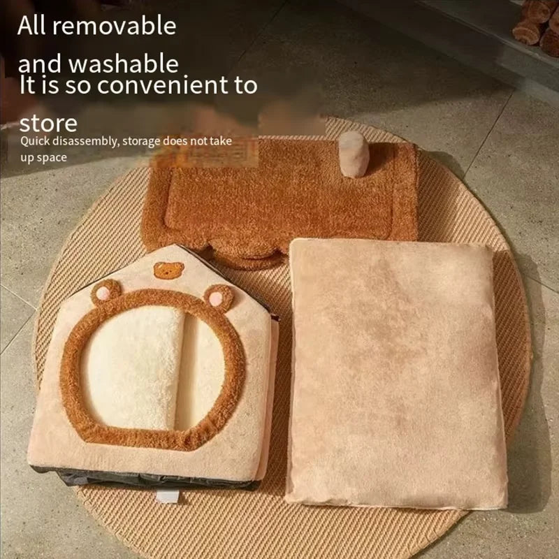 Winter Cat House – Enclosed Warm Pet Bed, Detachable & Washable Cat House for Cats and Small Dogs, Cozy Kennel for Cold Weather