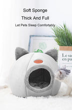 Cat Head Shaped Cozy Cat Bed – Warm Semi-Closed Sleep Cave, Non-Slip Pet House for All Seasons