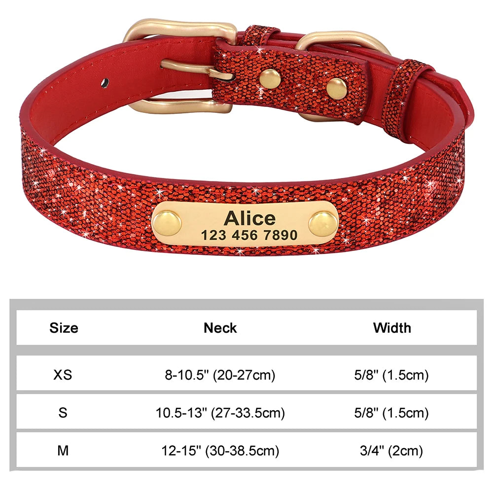 Personalized Dog & Cat Collar – Adjustable Leather Crystal Bowtie Necklace with Rhinestones, Anti-Lost Pet Accessories