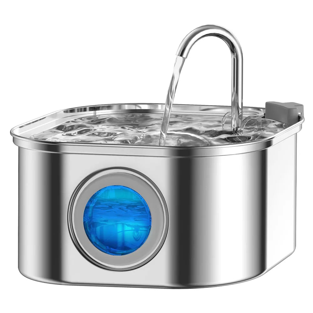 3.2L Stainless Steel Automatic Pet Water Fountain – Smart Cat & Dog Dispenser with Transparent Window, Quiet Filtered Drinking Bowl for Pets