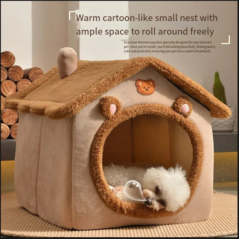 Winter Cat House – Enclosed Warm Pet Bed, Detachable & Washable Cat House for Cats and Small Dogs, Cozy Kennel for Cold Weather