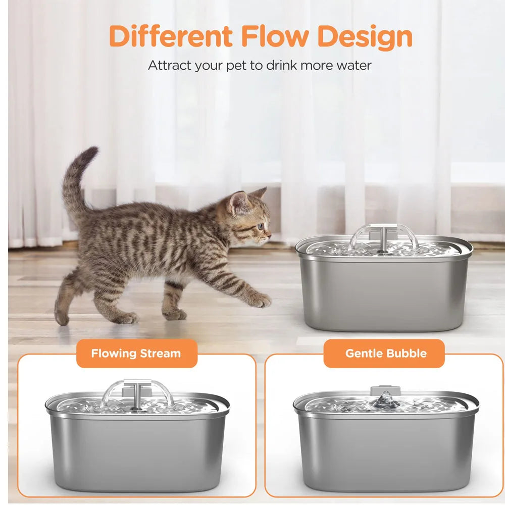 3.2L/108oz Stainless Steel Automatic Cat Water Fountain – Square Silent Pet Water Dispenser with Dual Outlets for Cats & Dogs