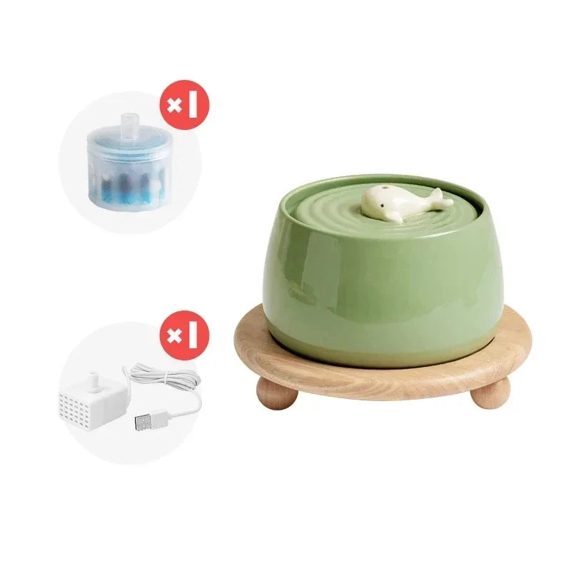 1.3L Ceramic Cat Water Fountain – USB Pet Water Dispenser with Automatic Circulating Filtration for Cats & Dogs