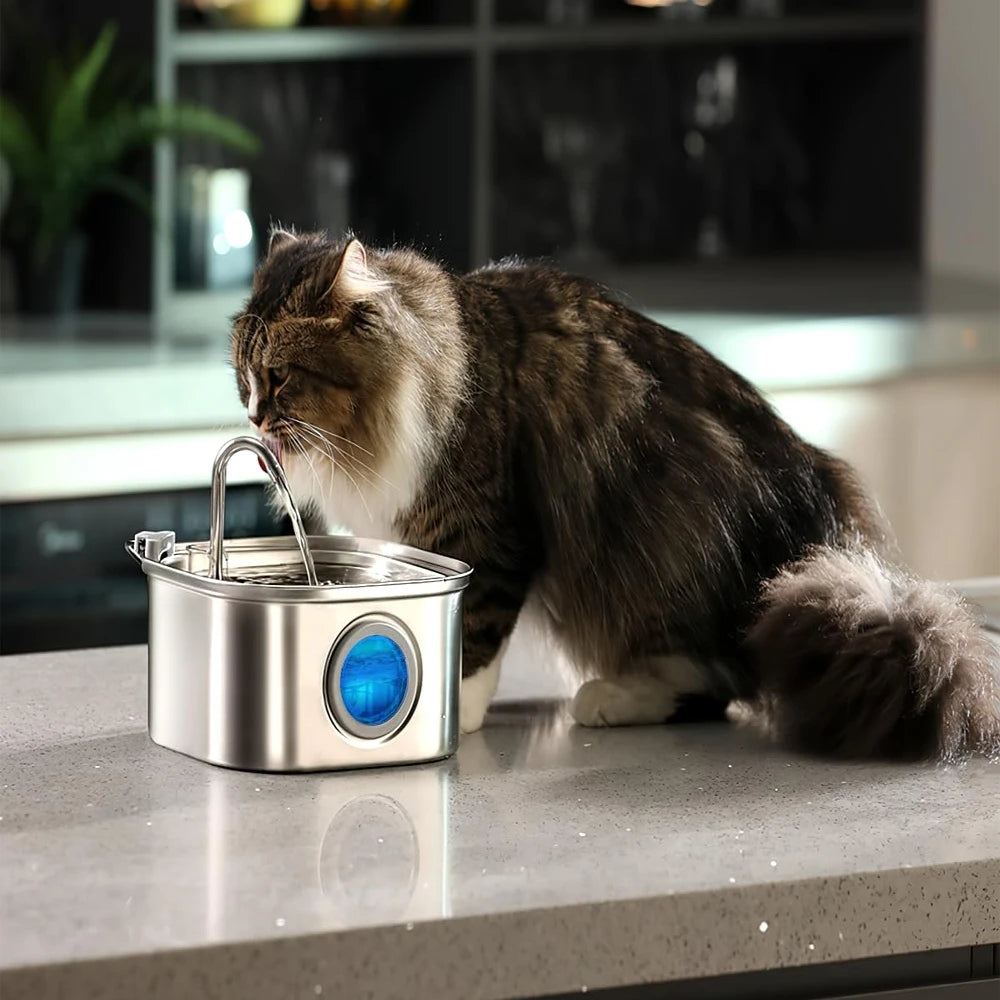 3.2L Stainless Steel Automatic Pet Water Fountain – Smart Cat & Dog Dispenser with Transparent Window, Quiet Filtered Drinking Bowl for Pets