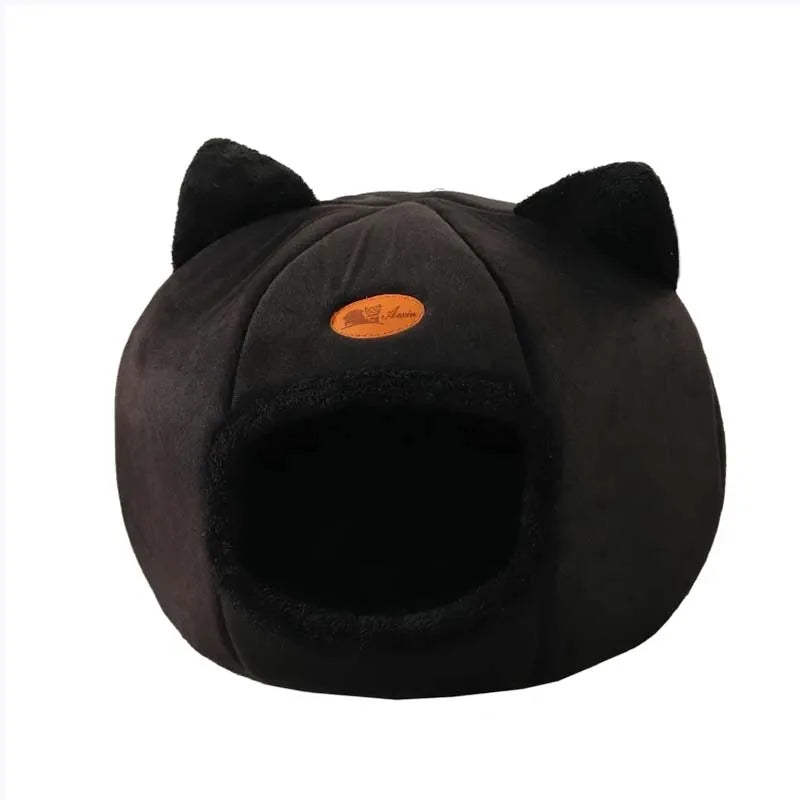 Cat Head Shaped Cozy Cat Bed – Warm Semi-Closed Sleep Cave, Non-Slip Pet House for All Seasons