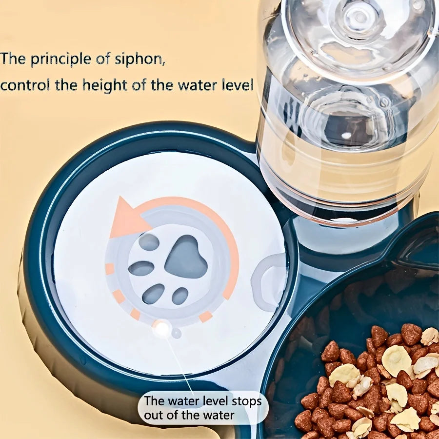 3-in-1 Tilted Cat Bowls with Water Feeder – Elevated Pet Food & Water Set for Neck Protection