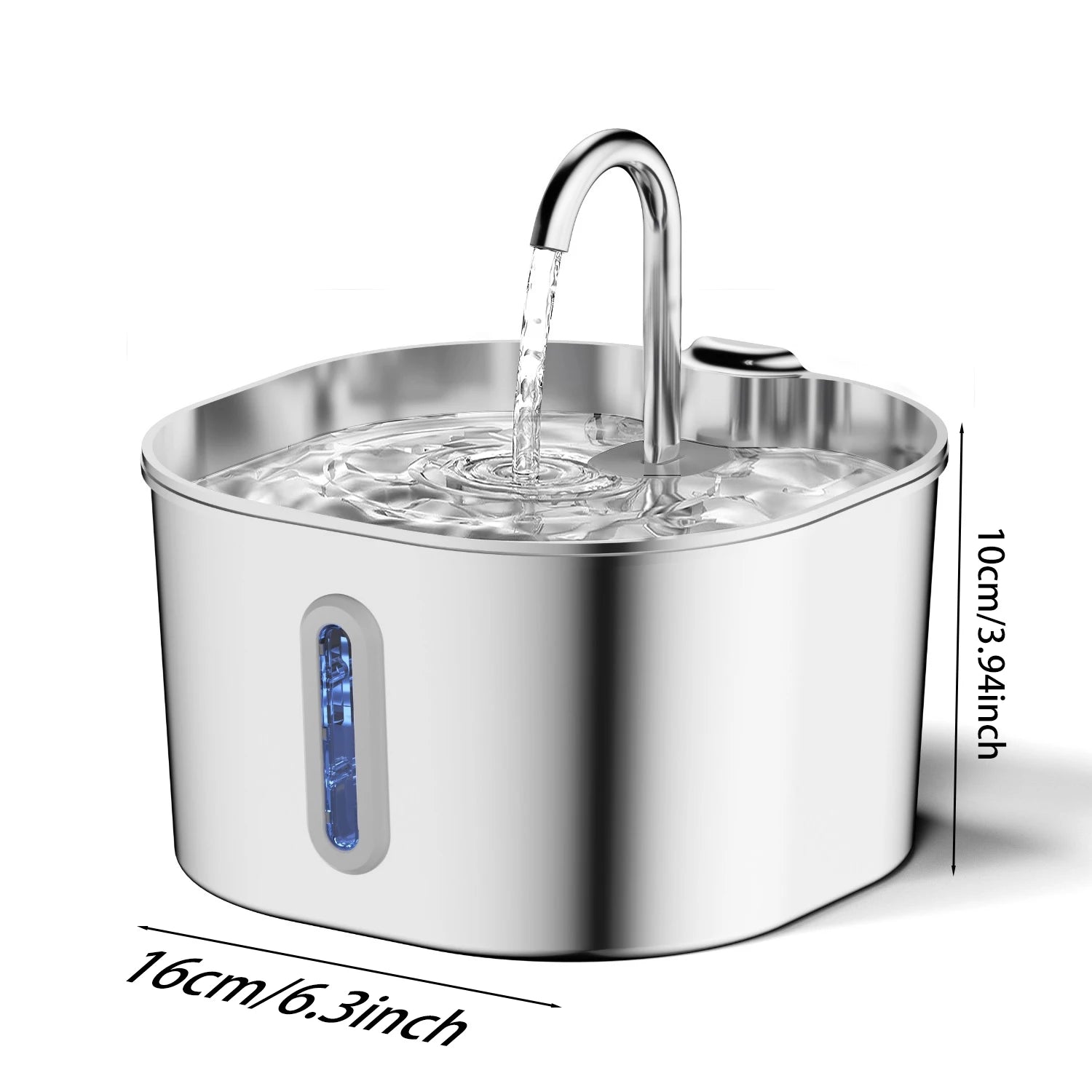 2.2L Automatic Stainless Steel Cat & Dog Water Fountain with Transparent Window (No 5V 1A Plug)