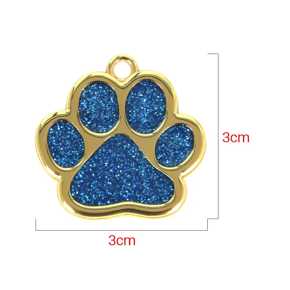 Personalized Pet Collar ID Tag – Custom Engraved Cat & Dog Name Necklace | Gold Paw Glitter Pendant, Puppy Accessories 3CM