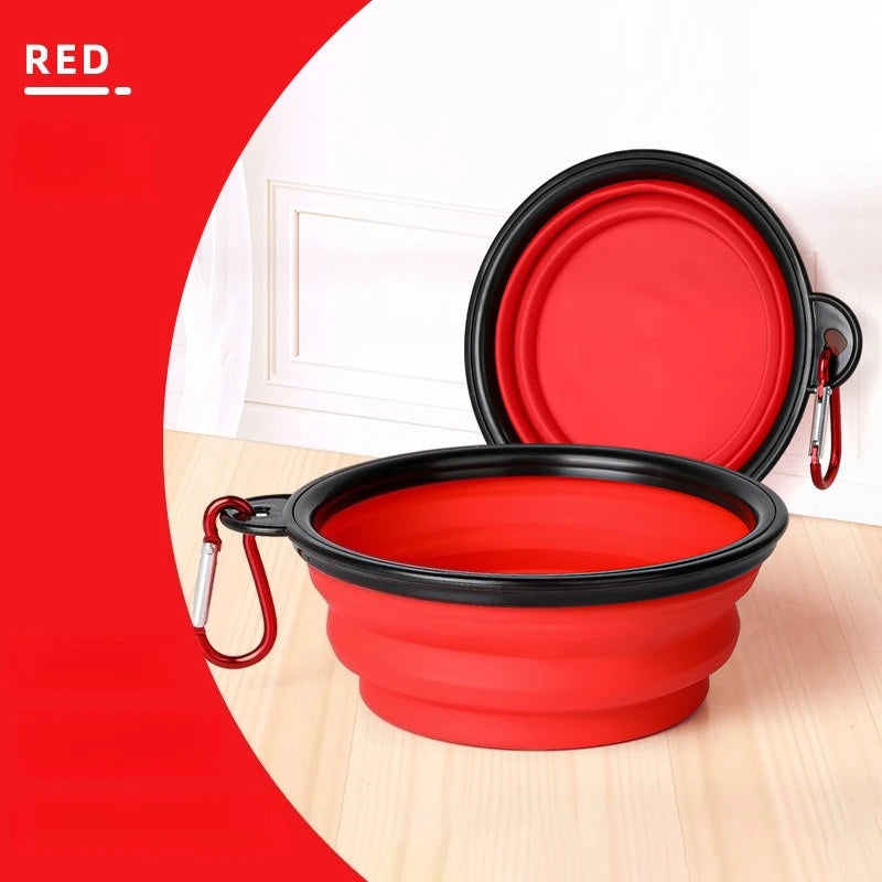 Collapsible Silicone Pet Bowl with Carabiner – Portable Folding Dog & Cat Food Water Dish for Travel & Outdoor Use
