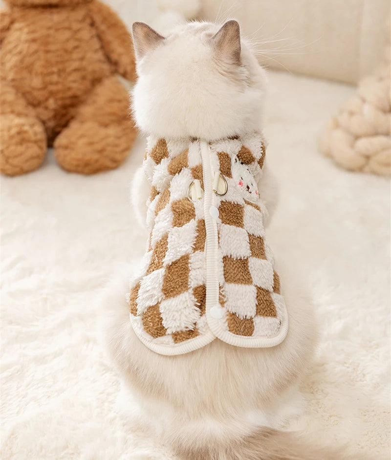 Winter Pet Sweater with Bear Print – Warm Plush Dog Cat Jacket with Buckle & Buttons for Small Dogs, Pomeranian, Chihuahua, Puppy Clothes