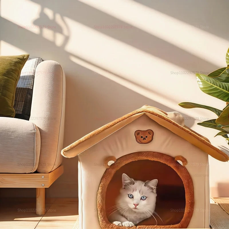 Winter Cat House – Enclosed Warm Pet Bed, Detachable & Washable Cat House for Cats and Small Dogs, Cozy Kennel for Cold Weather