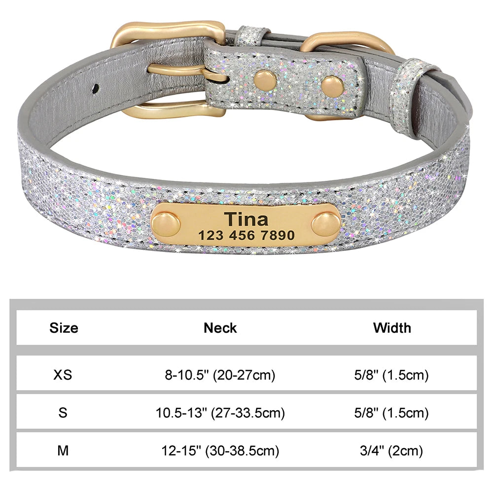 Personalized Dog & Cat Collar – Adjustable Leather Crystal Bowtie Necklace with Rhinestones, Anti-Lost Pet Accessories