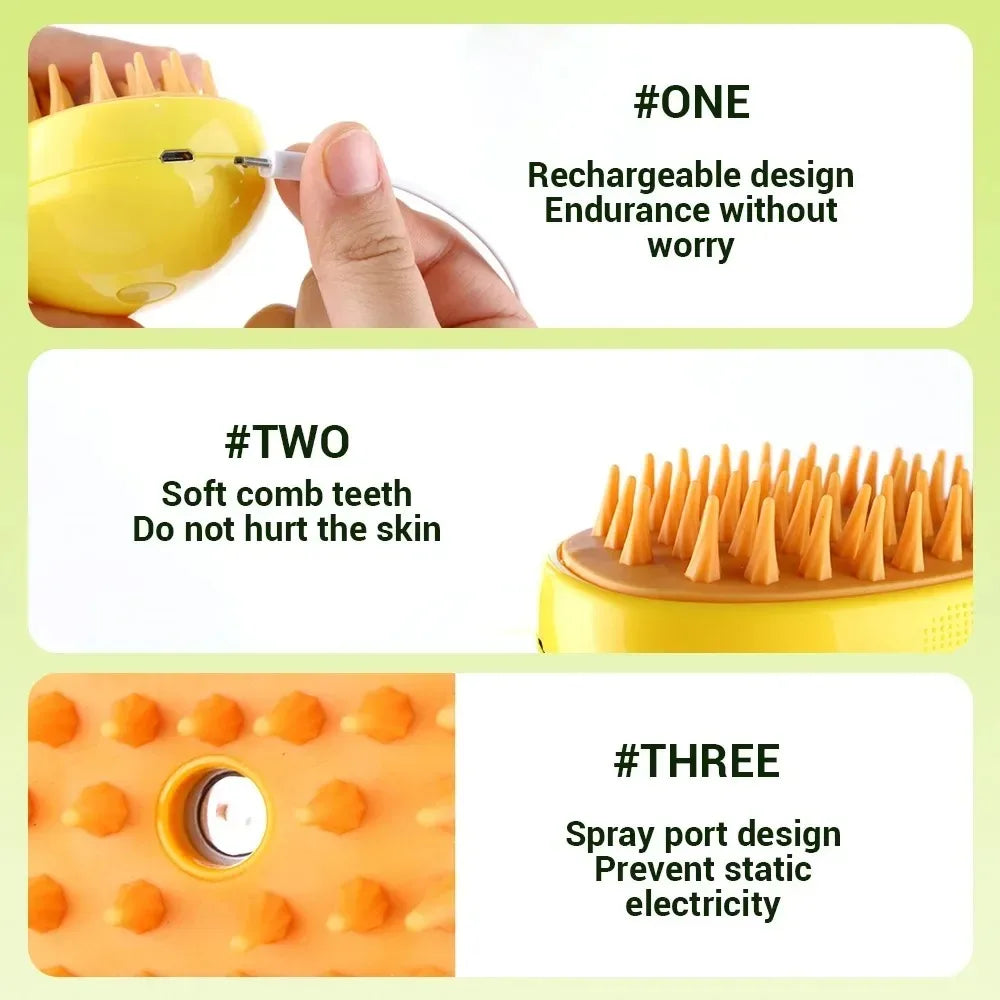 3-in-1 Steam Pet Grooming Brush – Cat & Dog Hair Removal, Massage Comb, Shedding & Spray Tool