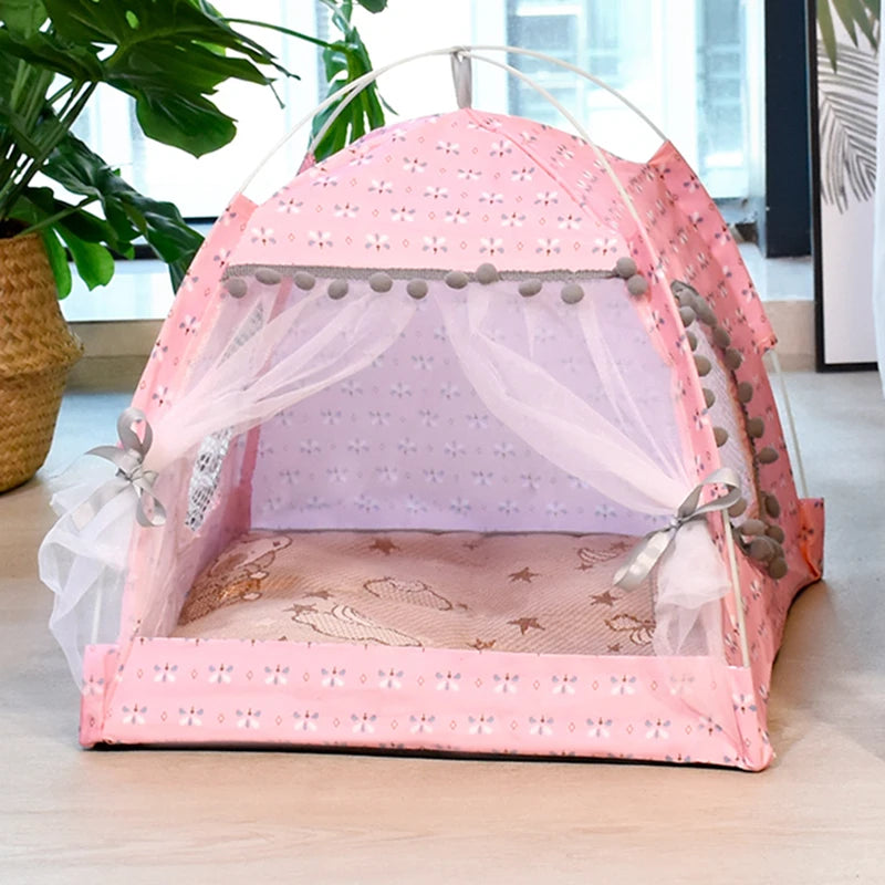 Cat & Dog Tent Bed – Semi-Enclosed Flower Design, All-Season Pet Nest