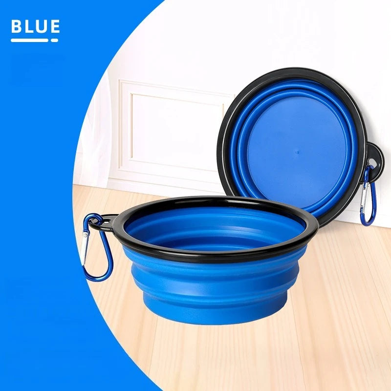 Collapsible Silicone Pet Bowl with Carabiner – Portable Folding Dog & Cat Food Water Dish for Travel & Outdoor Use