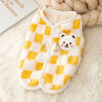 Winter Pet Sweater with Bear Print – Warm Plush Dog Cat Jacket with Buckle & Buttons for Small Dogs, Pomeranian, Chihuahua, Puppy Clothes