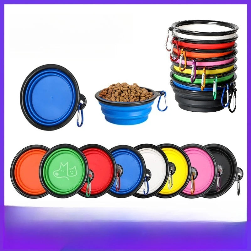 Collapsible Silicone Pet Bowl with Carabiner – Portable Folding Dog & Cat Food Water Dish for Travel & Outdoor Use