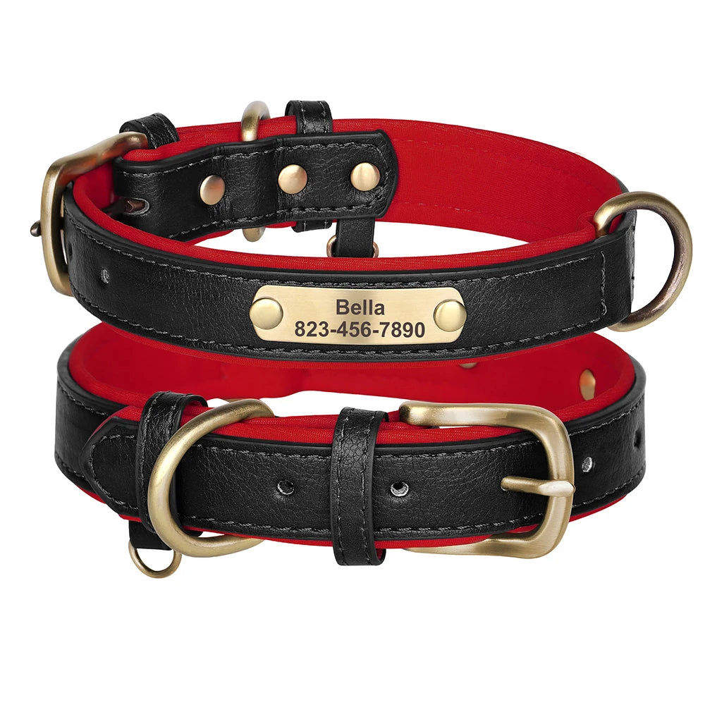 Personalized PU Leather Dog Collar – Adjustable, Soft Padded ID Name Tag for Small, Medium & Large Dogs – Free Engraving, Multiple Colors