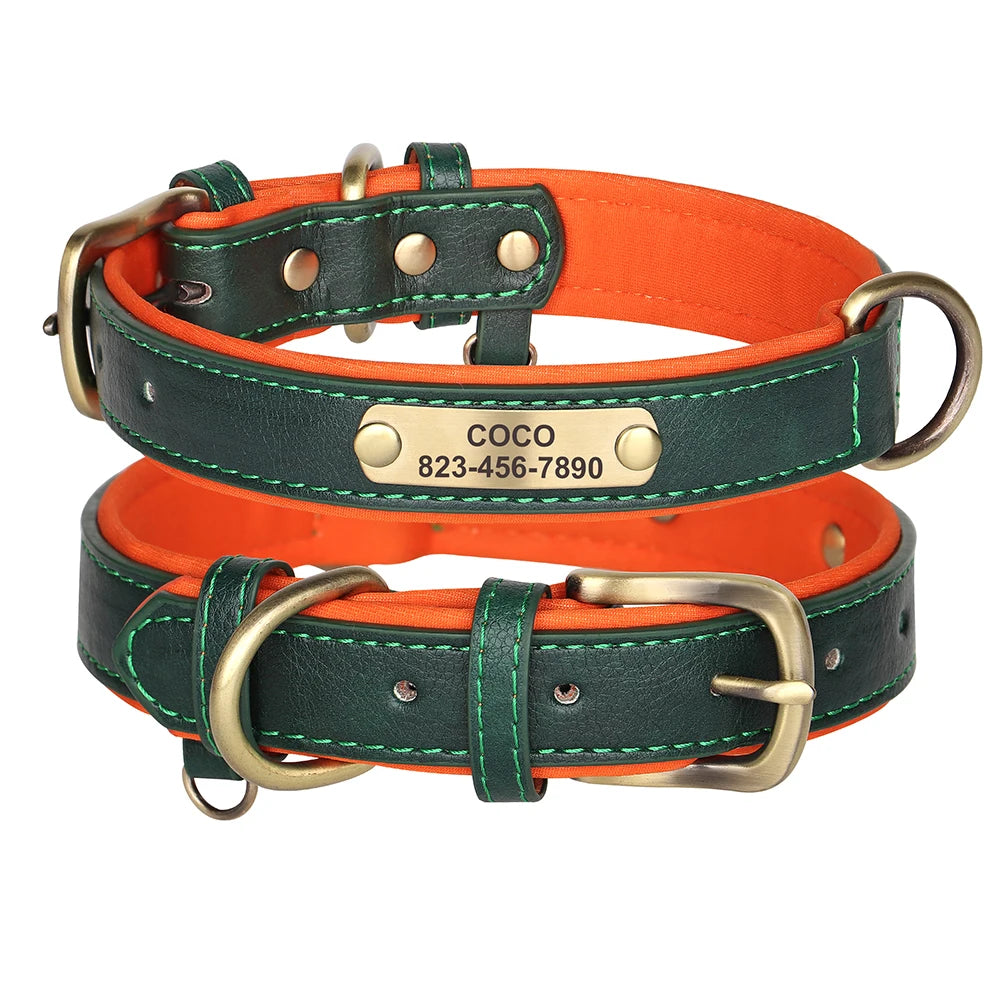Personalized PU Leather Dog Collar – Adjustable, Soft Padded ID Name Tag for Small, Medium & Large Dogs – Free Engraving, Multiple Colors