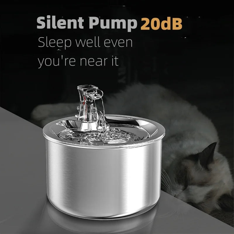 2L Stainless Steel Pet Water Fountain – Automatic Cat Water Dispenser with Sensor & Heater