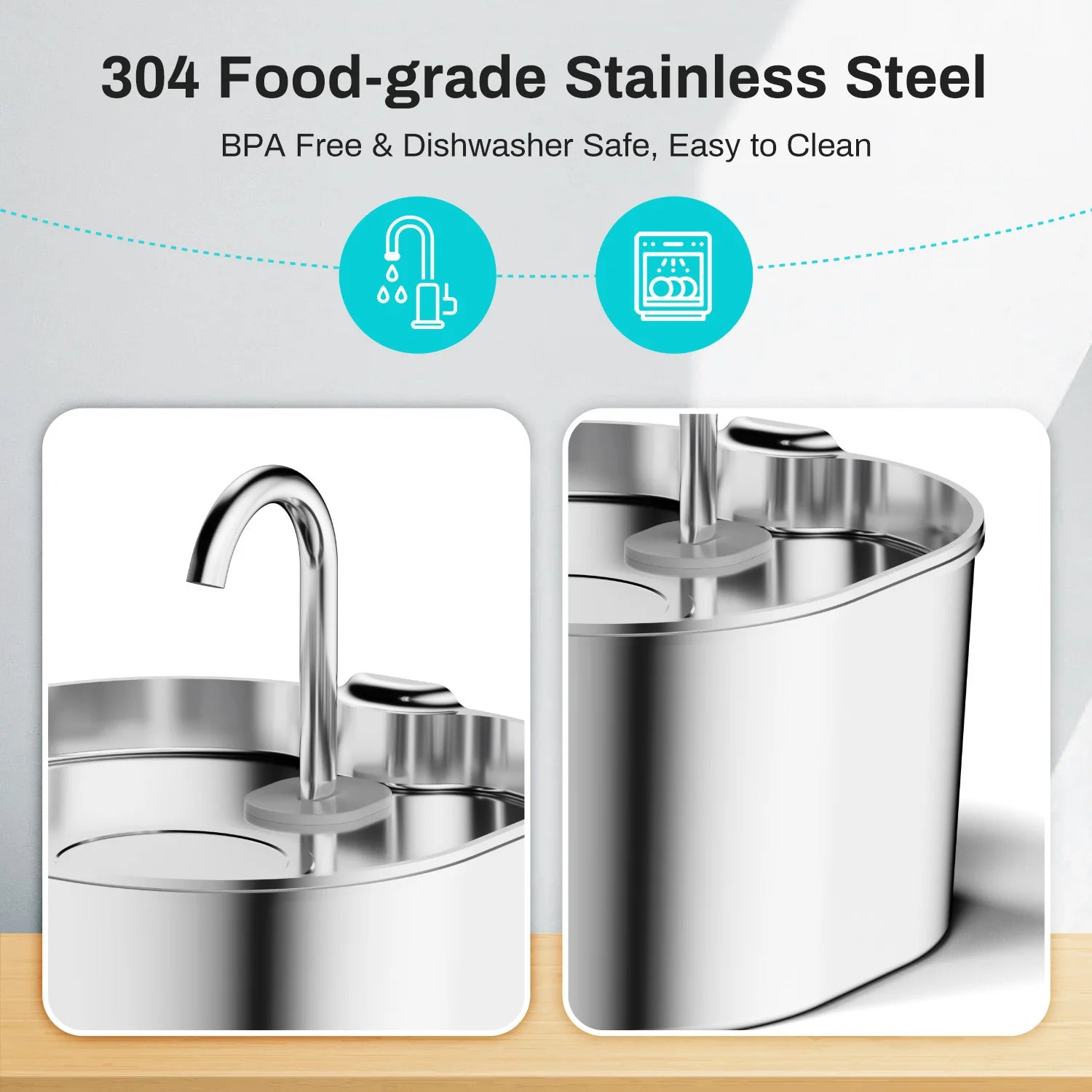 2.2L Automatic Stainless Steel Cat & Dog Water Fountain with Transparent Window (No 5V 1A Plug)