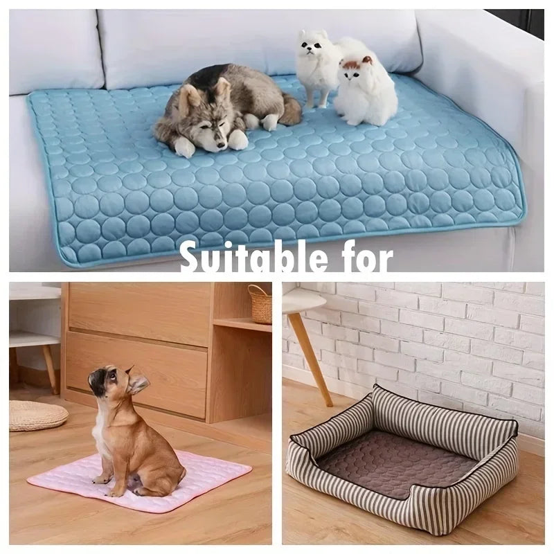 Pet Cooling Mat for Cats & Dogs – Soft Ice Silk Summer Dog Bed