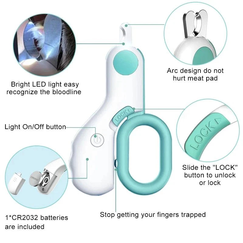 LED Pet Nail Clipper – Professional Cat Dog Claw Trimmer with Safety Lock, Puppy Kitten Grooming Tool