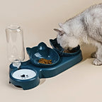 3-in-1 Tilted Cat Bowls with Water Feeder – Elevated Pet Food & Water Set for Neck Protection