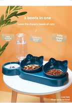 3-in-1 Tilted Cat Bowls with Water Feeder – Elevated Pet Food & Water Set for Neck Protection