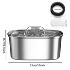 3.2L/108oz Stainless Steel Automatic Cat Water Fountain – Square Silent Pet Water Dispenser with Dual Outlets for Cats & Dogs