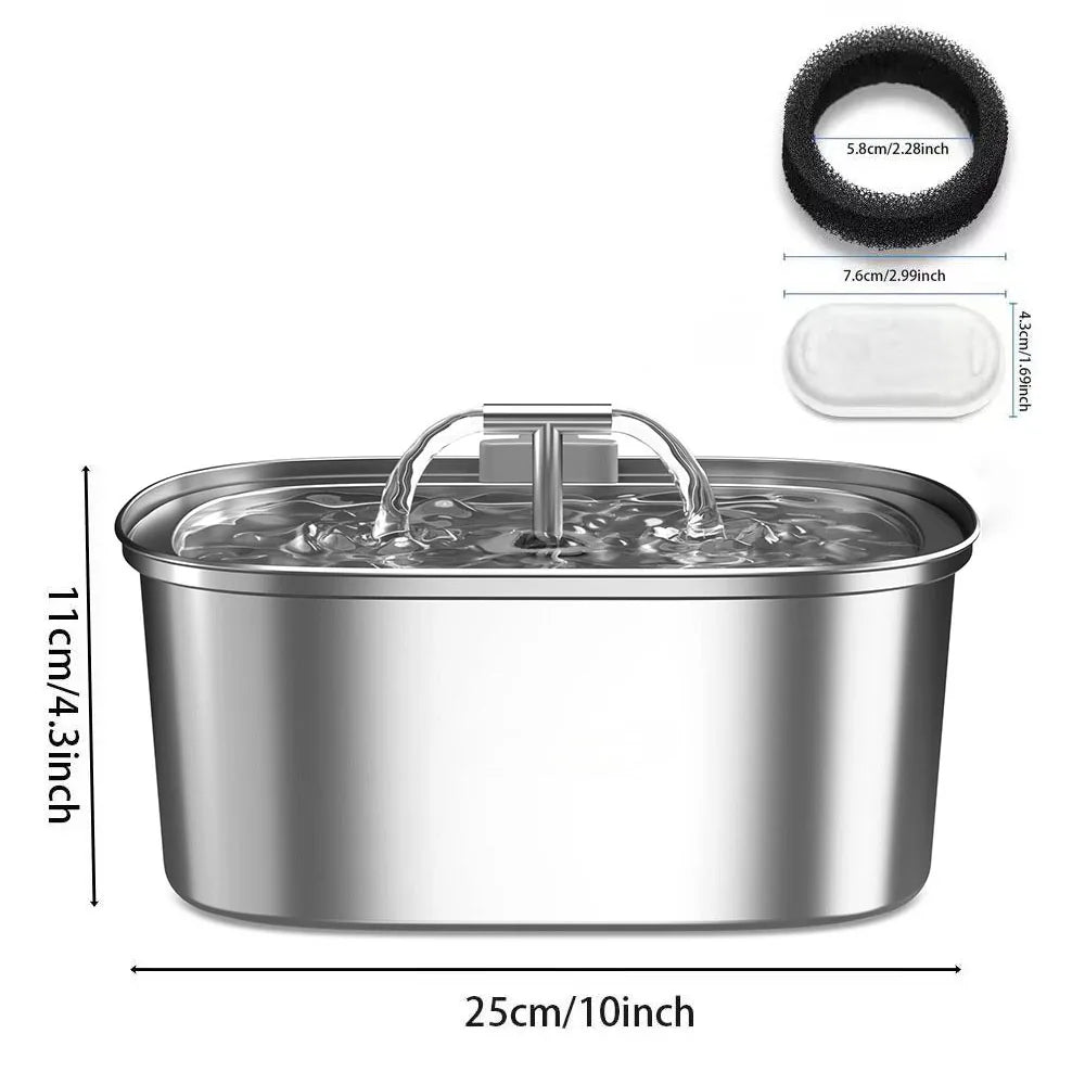 3.2L/108oz Stainless Steel Automatic Cat Water Fountain – Square Silent Pet Water Dispenser with Dual Outlets for Cats & Dogs