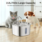 2.2L Automatic Stainless Steel Cat & Dog Water Fountain with Transparent Window (No 5V 1A Plug)