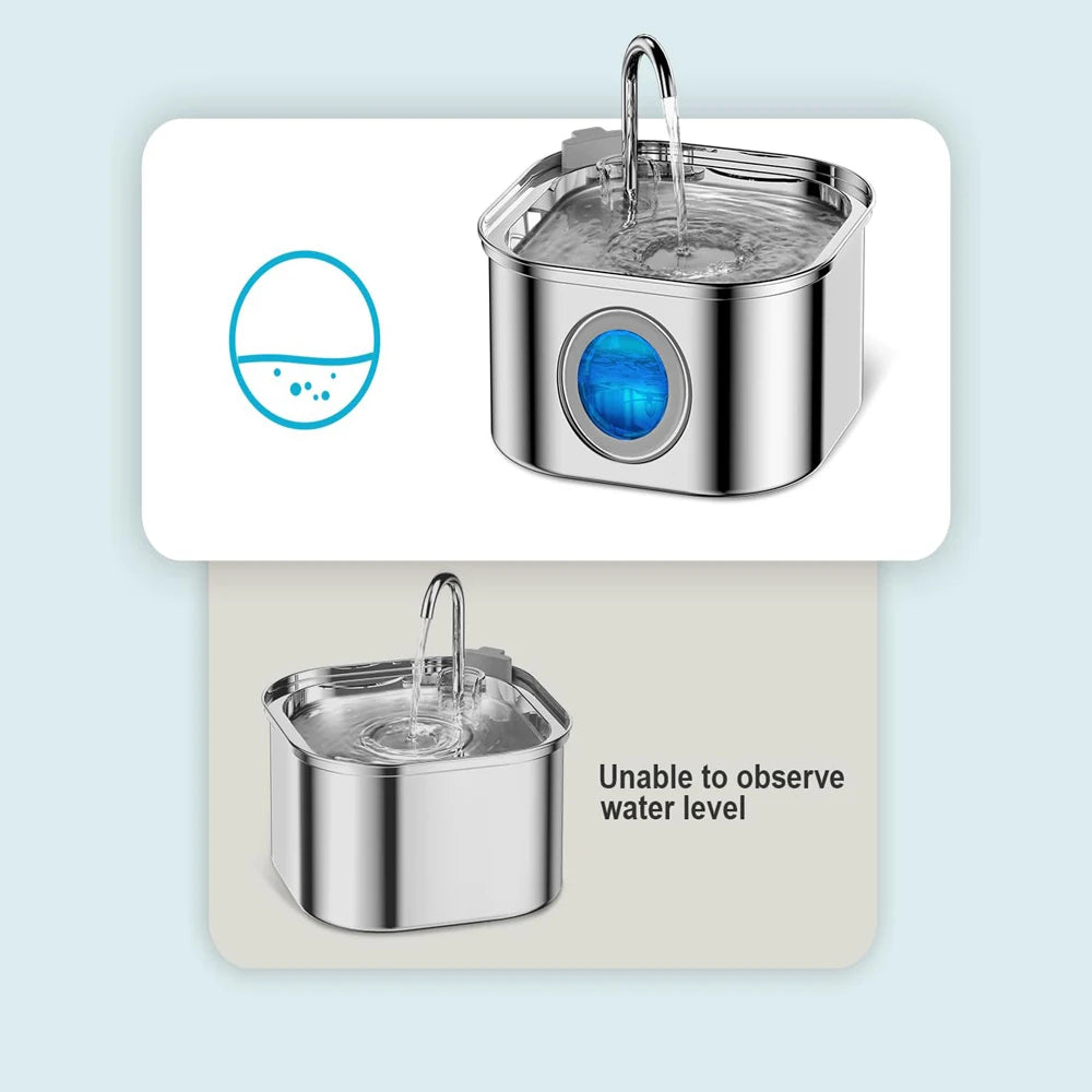 3.2L Stainless Steel Automatic Pet Water Fountain – Smart Cat & Dog Dispenser with Transparent Window, Quiet Filtered Drinking Bowl for Pets
