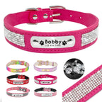 Personalized Dog & Cat Collar – Adjustable Leather Crystal Bowtie Necklace with Rhinestones, Anti-Lost Pet Accessories