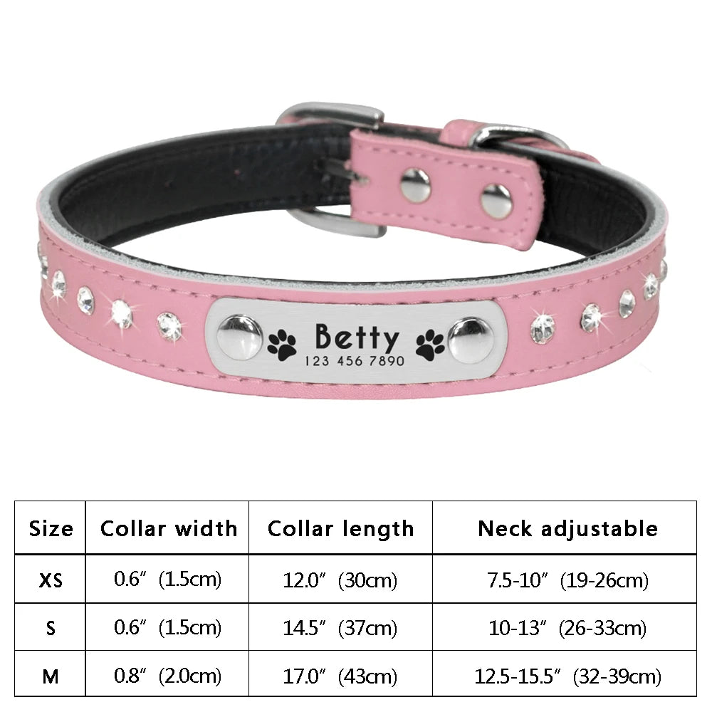 Personalized Dog & Cat Collar – Adjustable Leather Crystal Bowtie Necklace with Rhinestones, Anti-Lost Pet Accessories
