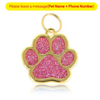 Personalized Pet Collar ID Tag – Custom Engraved Cat & Dog Name Necklace | Gold Paw Glitter Pendant, Puppy Accessories 3CM
