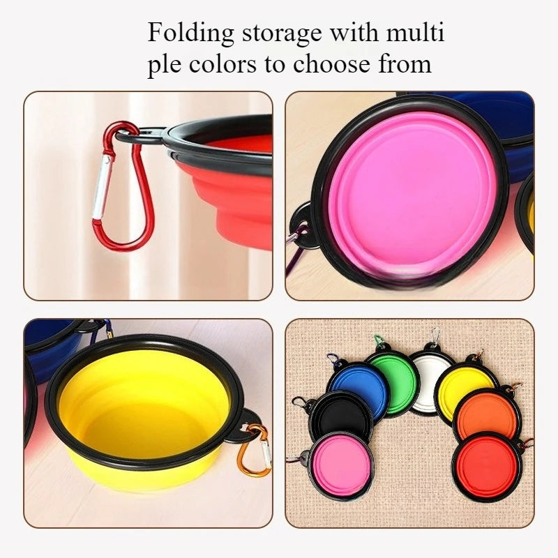 Collapsible Silicone Pet Bowl with Carabiner – Portable Folding Dog & Cat Food Water Dish for Travel & Outdoor Use