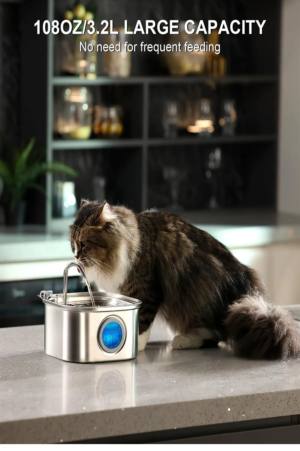 3.2L Stainless Steel Automatic Pet Water Fountain – Smart Cat & Dog Dispenser with Transparent Window, Quiet Filtered Drinking Bowl for Pets