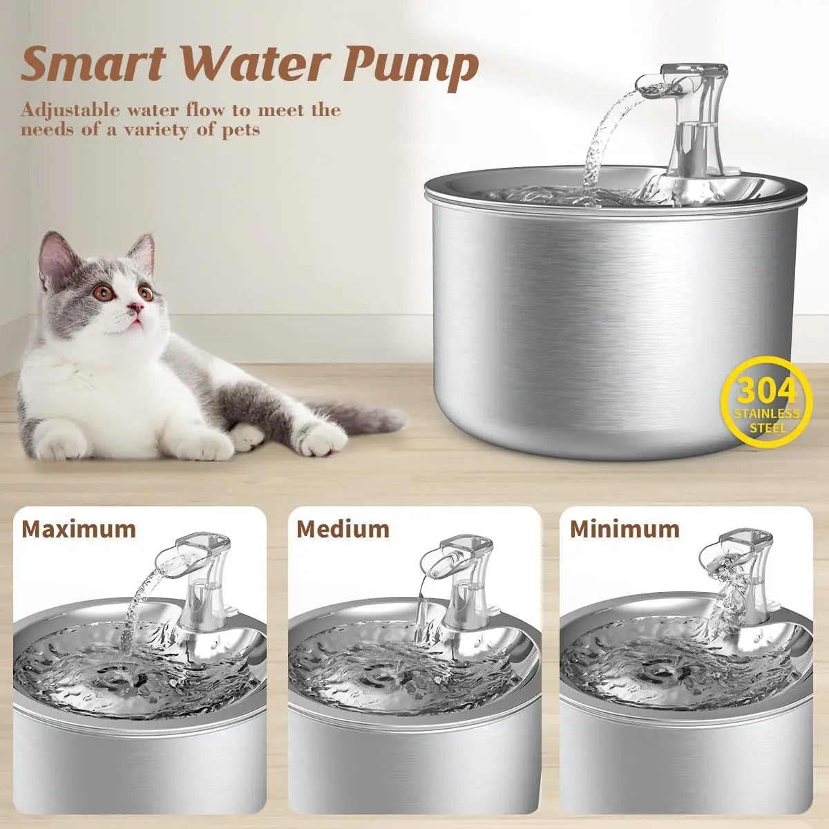 2L Stainless Steel Pet Water Fountain – Automatic Cat Water Dispenser with Sensor & Heater