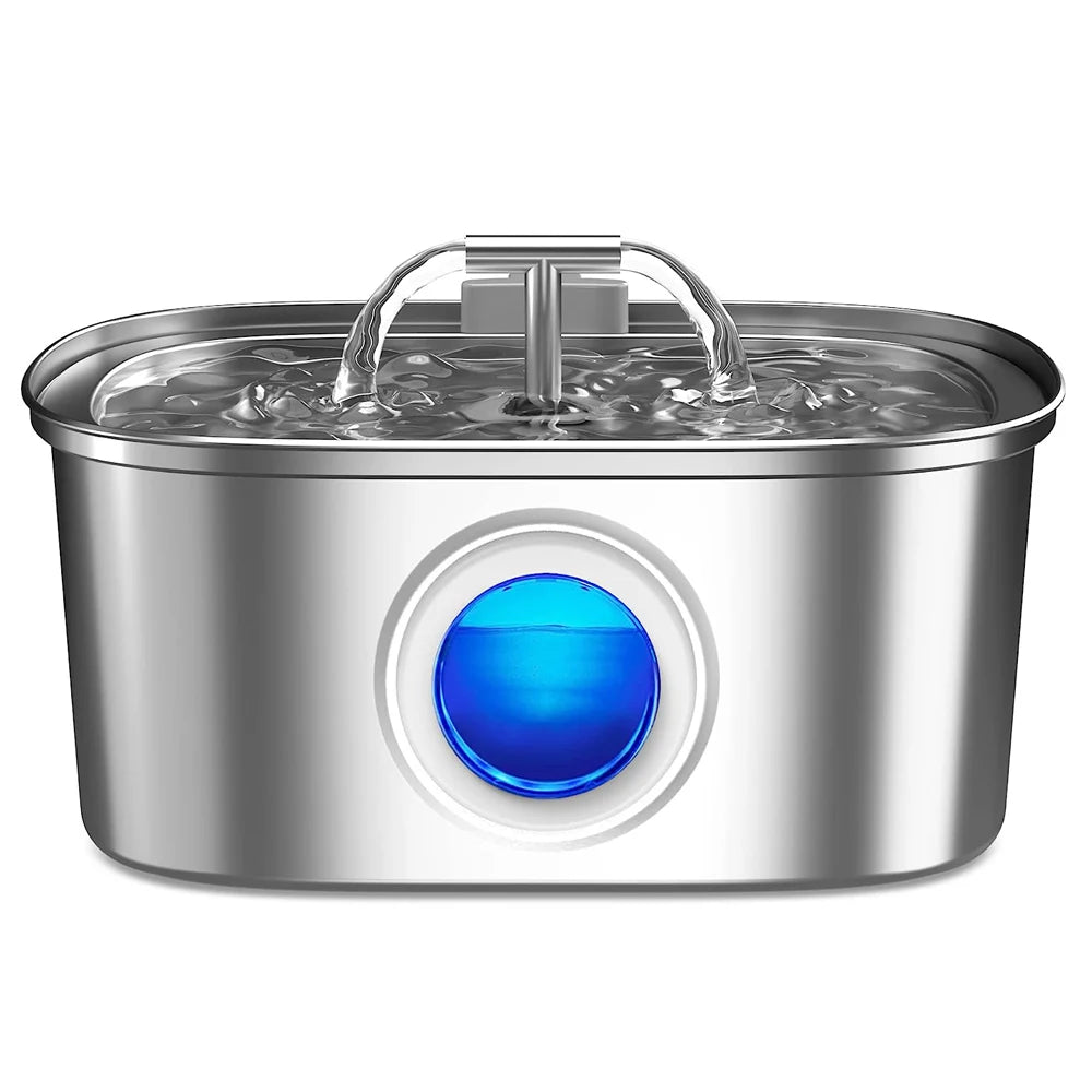 3.2L/108oz Stainless Steel Automatic Cat Water Fountain – Square Silent Pet Water Dispenser with Dual Outlets for Cats & Dogs