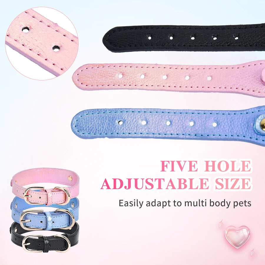 Adjustable PU Pet Collar for Cats & Dogs – Durable Sparkling Heart Design