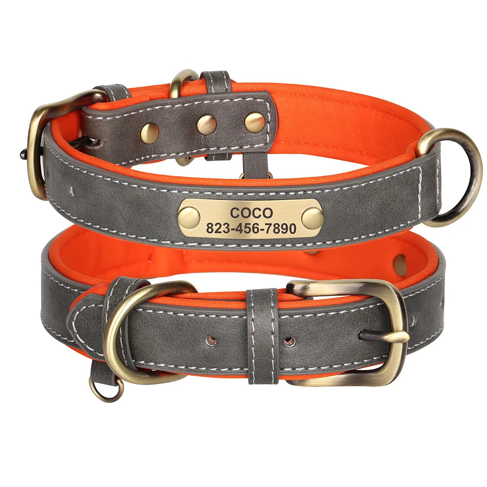 Personalized PU Leather Dog Collar – Adjustable, Soft Padded ID Name Tag for Small, Medium & Large Dogs – Free Engraving, Multiple Colors
