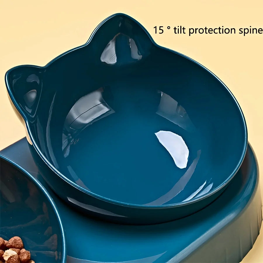 3-in-1 Tilted Cat Bowls with Water Feeder – Elevated Pet Food & Water Set for Neck Protection