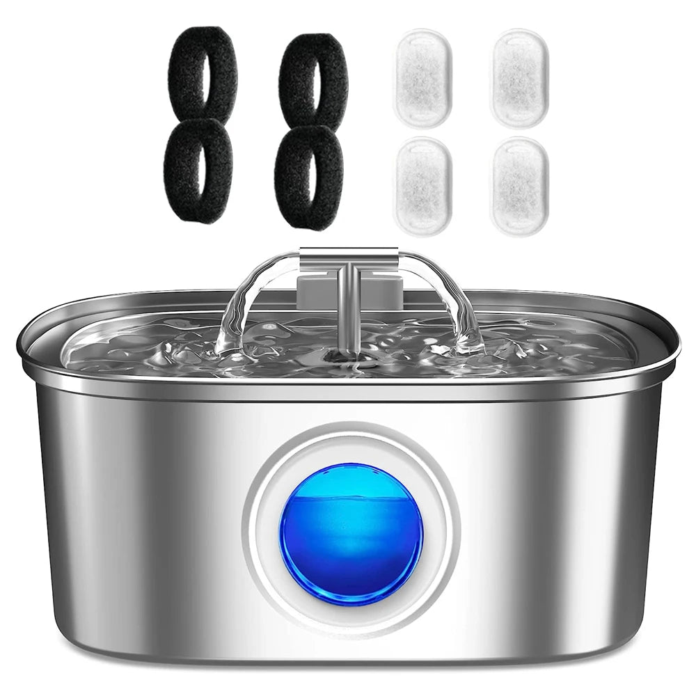 3.2L/108oz Stainless Steel Automatic Cat Water Fountain – Square Silent Pet Water Dispenser with Dual Outlets for Cats & Dogs